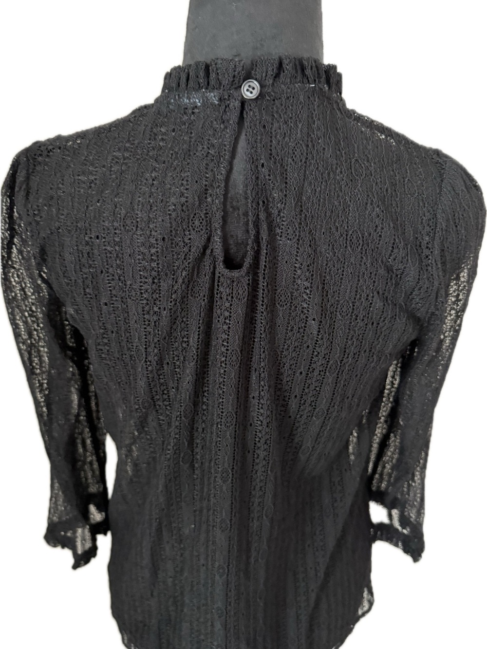 ModCloth Black Lace Ruffled Neck Top - Picture 3 of 9